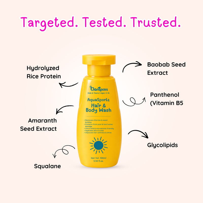 AquaSportz Kids Hair and Body Wash — Removes Chlorine, Restores Moisture | Clariteens