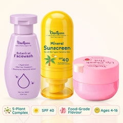 Sun-Ready Trio — Botanical Cleanser, Sunscreen & Lip Tint  | For Kids & Teens | Clariteens