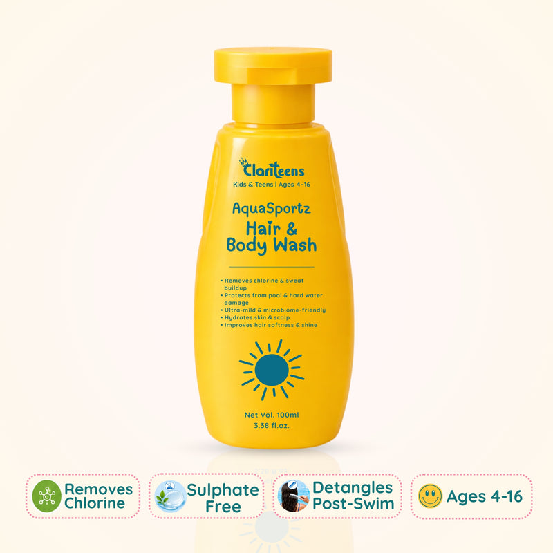 AquaSportz Kids Hair and Body Wash — Removes Chlorine, Restores Moisture | Clariteens