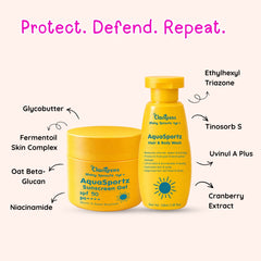 AquaSportz Swim Kit before and after — apply sunscreen before pool, wash chlorine off after
