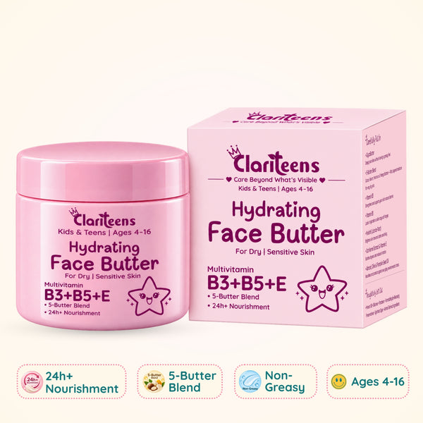 Hydrating Face Butter — GlycoButter + 5-Butter Blend, 24Hr+ Nourishment | For Dry & Sensitive Skin | Clariteens