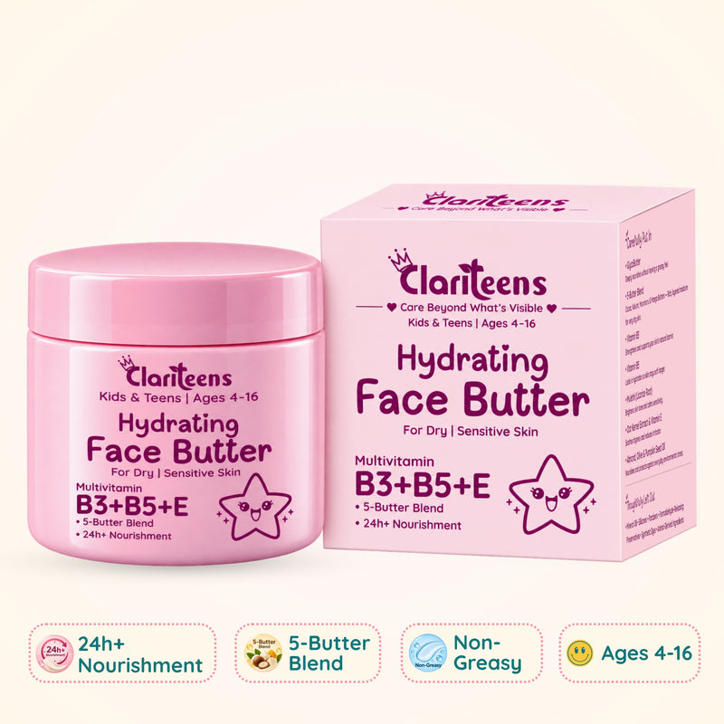 Hydrating Face Butter — GlycoButter + 5-Butter Blend, 24Hr+ Nourishment | For Dry & Sensitive Skin | Clariteens