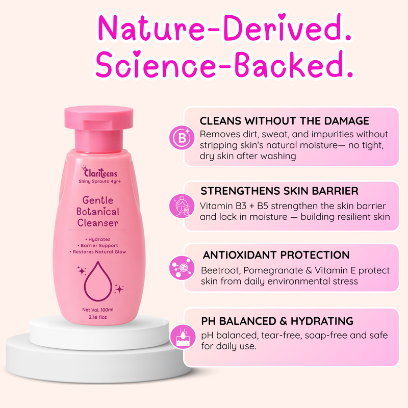 Clariteens Gentle Botanical Cleanser — BrightOBlend + Vitamin B3 & B5 + Macadamia Oil | For Kids, Pre-Teens & Teens