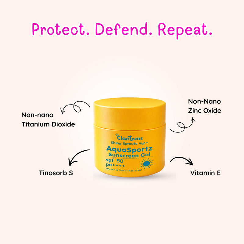AquaSportz Sunscreen Gel applied on child before swimming — zero white cast, silicone-gel base