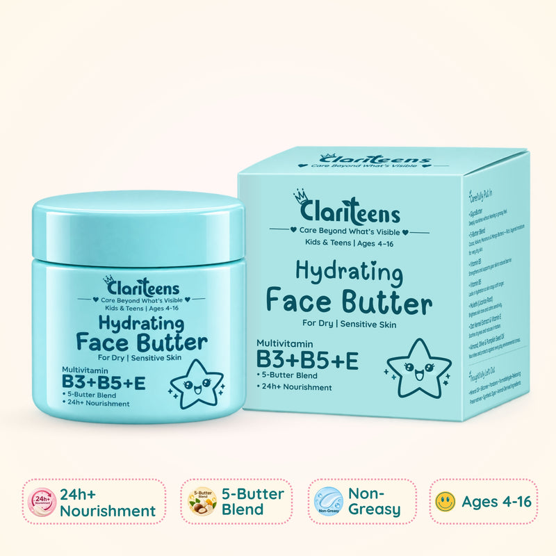 Hydrating Face Butter — GlycoButter + 5-Butter Blend, 24Hr+ Nourishment | For Dry & Sensitive Skin | Clariteens