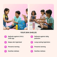Daily Sun Protection Kit benefits — paraben-free, silicone-free, dermatologist tested, ages 4+