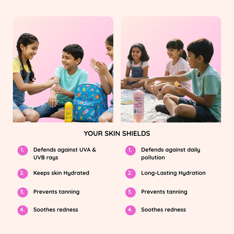 Daily Sun Protection Kit benefits — paraben-free, silicone-free, dermatologist tested, ages 4+