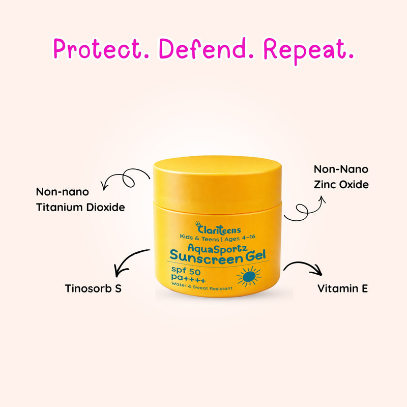 AquaSportz Kids Sunscreen Gel SPF 50 PA++++ — Water Resistant | Clariteens