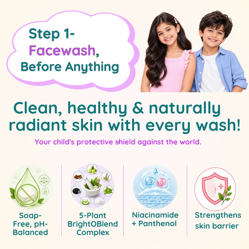 Gentle Botanical Cleanser — BrightOBlend + Vitamin B3 & B5 + Macadamia Oil | For Kids & Teens | Clariteens