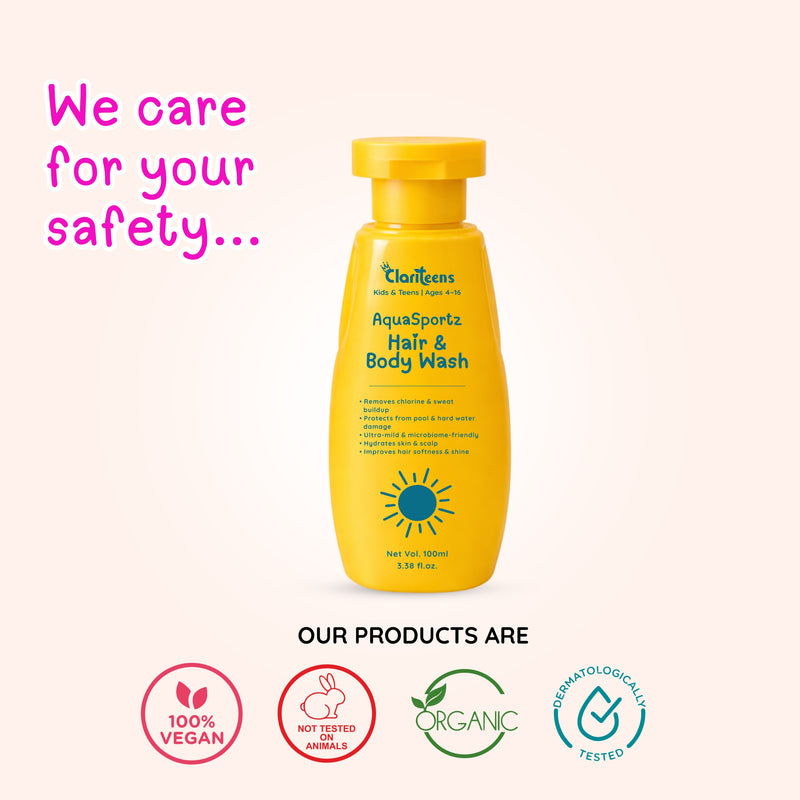 AquaSportz Kids Hair and Body Wash — Removes Chlorine, Restores Moisture | Clariteens