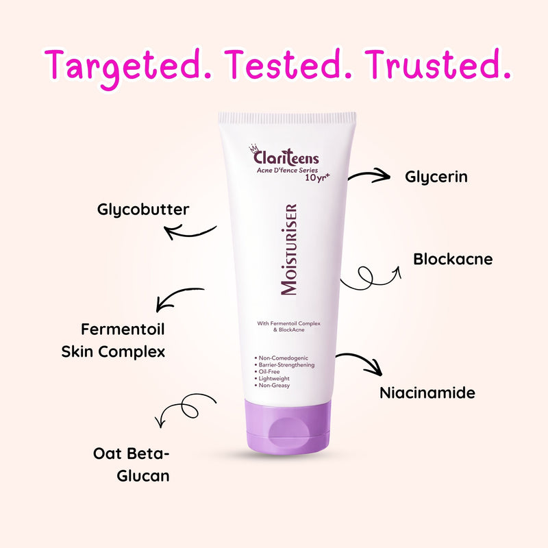 Acne D'fence Moisturiser texture — lightweight, oil-free, non-comedogenic for acne-prone teen skin