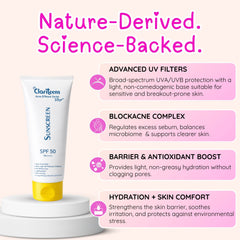 Acne D'fence Sunscreen texture — lightweight, fast-absorbing, non-comedogenic for acne-prone skin