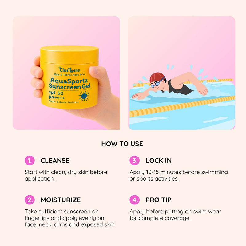 AquaSportz Kids Sunscreen Gel SPF 50 PA++++ — Water Resistant | Clariteens