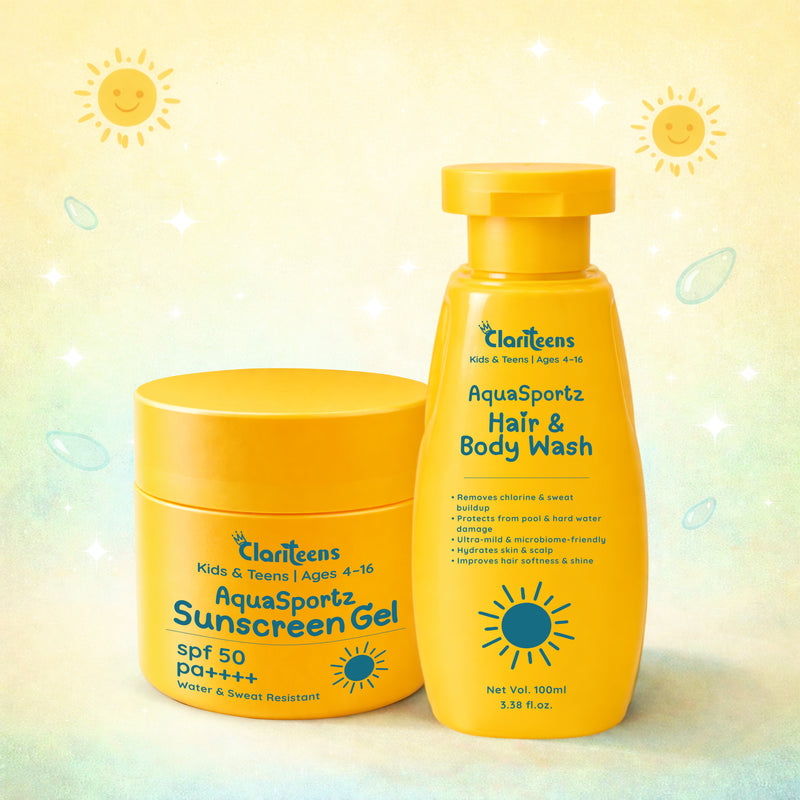AquaSportz Pre and Post Swim Kit — Sunscreen Gel and Hair Wash | Clariteens