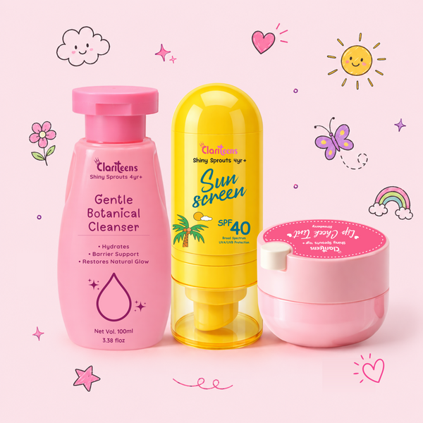 Clariteens Sun-Ready Trio — Botanical Cleanser, Sunscreen & Lip Tint  | For Kids, Pre-Teens & Teens
