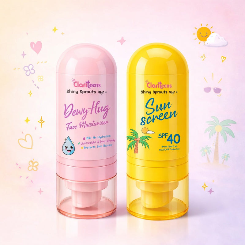Daily Sun Protection Kit for Kids — Dewy Hug Moisturiser and Mineral Sunscreen SPF 40 combo, Clariteens