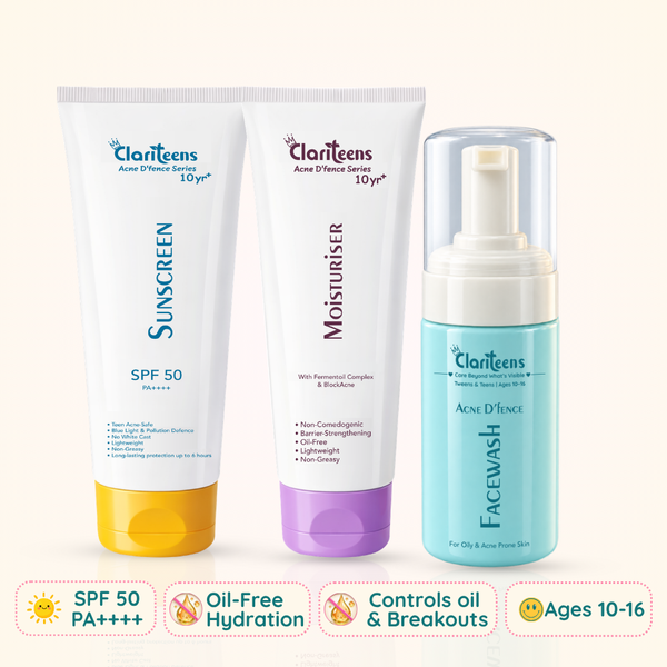 Acne D'fence Complete Care kit — Facewash, Moisturiser and Sunscreen | Clariteens