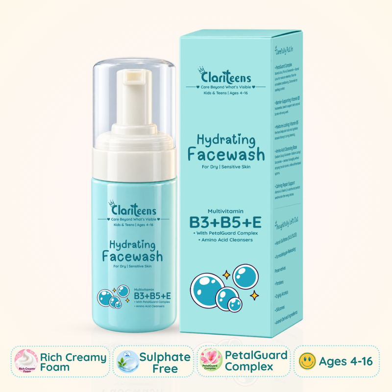 Hydrating Foaming Facewash — Multivitamin B3+B5 + PetalGuard Complex | For Dry & Sensitive Skin | Clariteens
