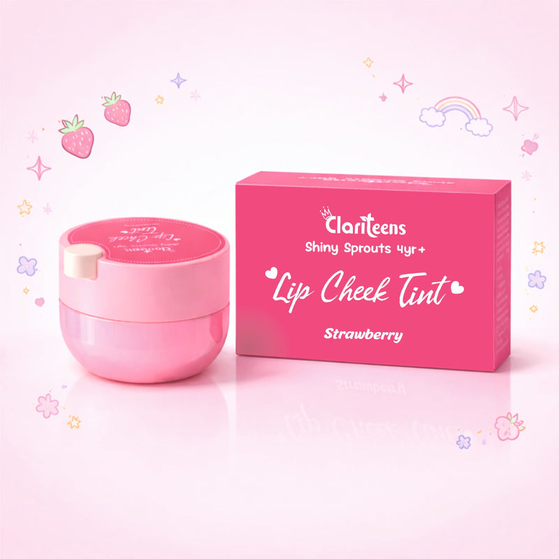 Strawberry Lip and Cheek Tint 12gm — berry-toned stick front view, Clariteens Shiny Sprouts