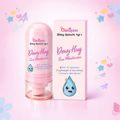 Dewy Hug Kids Moisturiser 50ml — pink bottle front view, Clariteens Shiny Sprouts