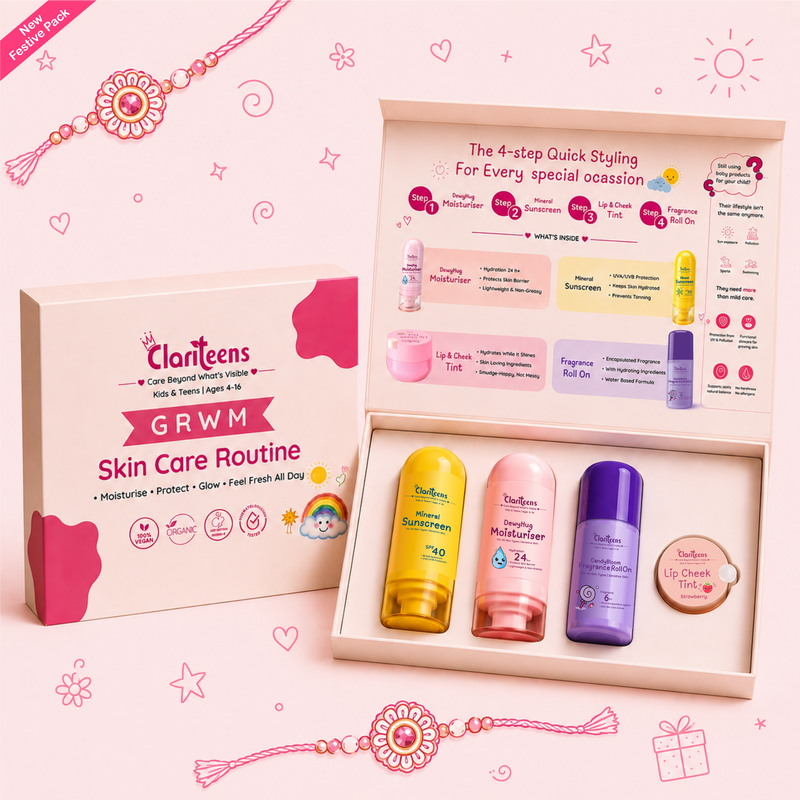 GRWM Kids Skincare Kit — Moisturiser, SPF, Rose Tint and Candy Bloom | Clariteens