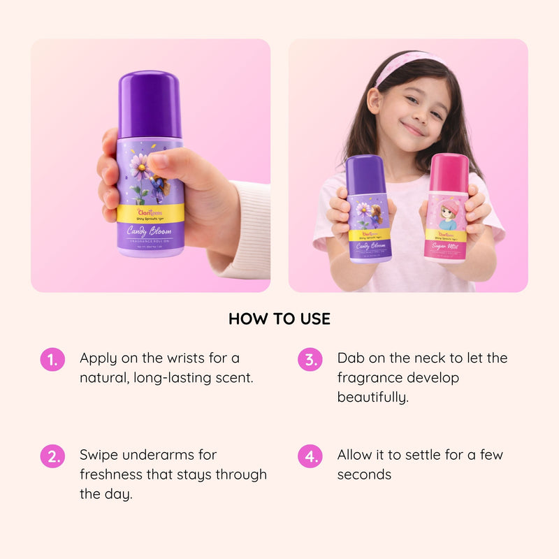 Clariteens Candy Bloom certifications — alcohol-free, allergen-free fragrance, ages 4+