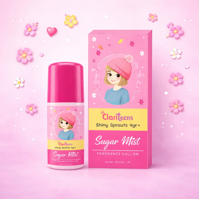 Sugar Mist Kids Fragrance Roll-On 50ml — bottle front view, Clariteens Shiny Sprouts