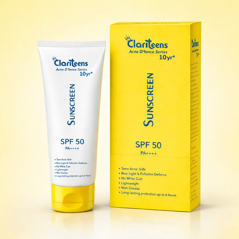 Acne D'fence Teen Sunscreen SPF 50 PA++++ 50ml — bottle front view, Clariteens ages 10+