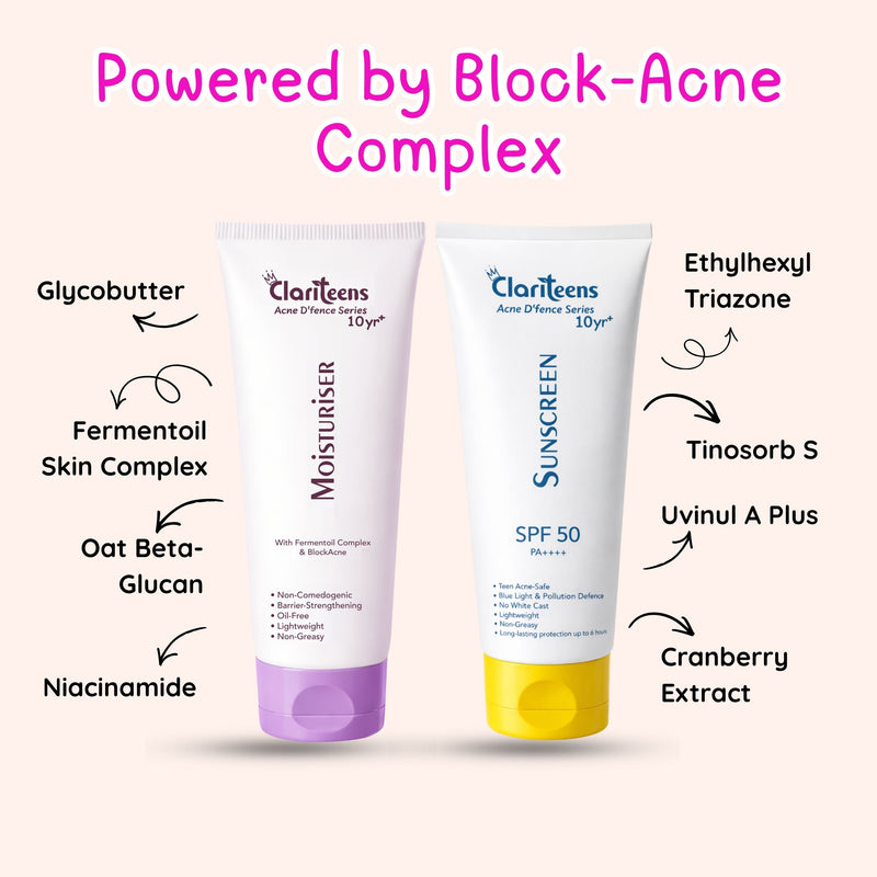 Acne D'fence Daily Duo morning routine — moisturise then SPF 50 before going out
