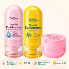 Morning Skincare Essentials — Moisturiser, Sunscreen & Lip Tint  | For Kids, & Teens | Clariteens
